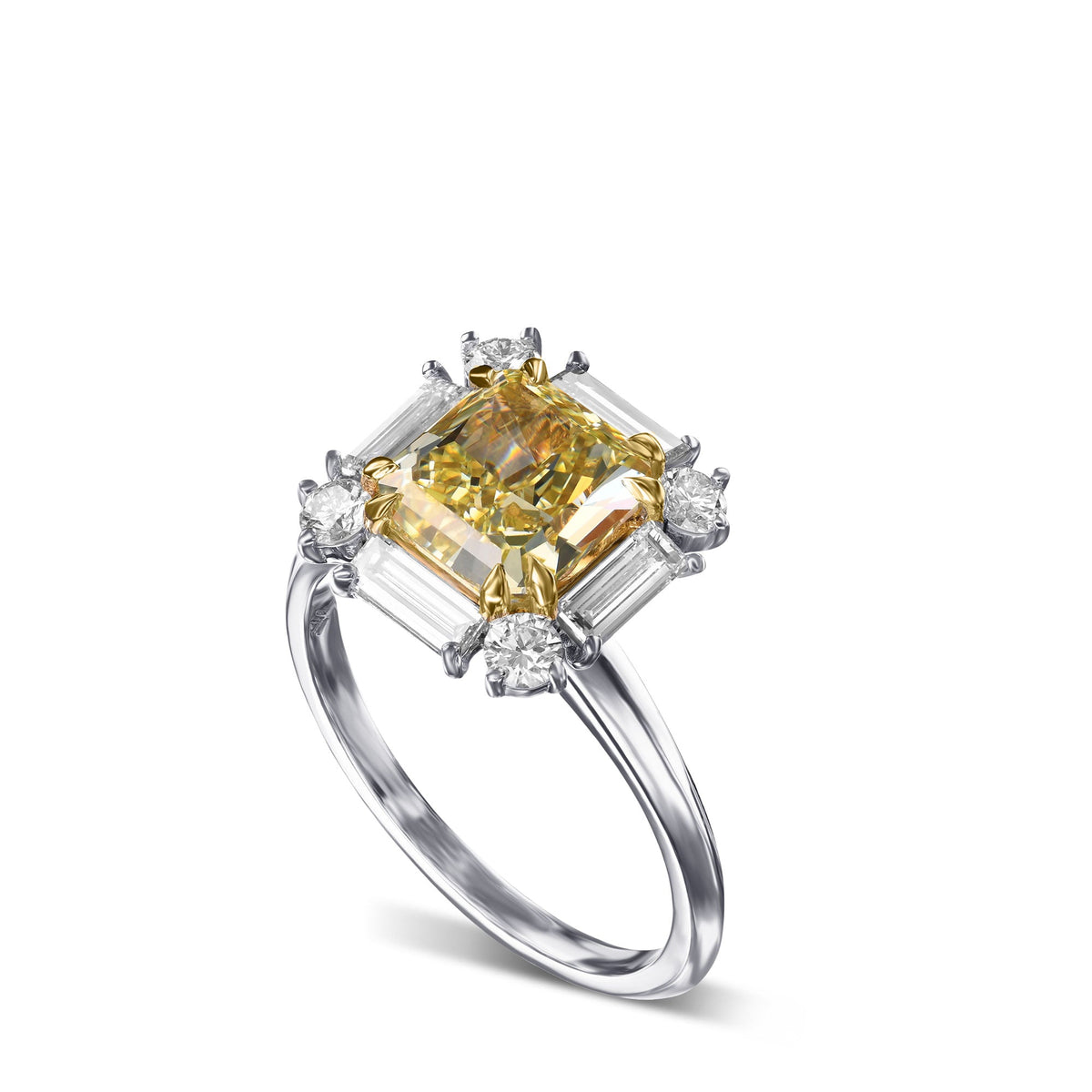 Gelber Kissen-Halo-Diamantring