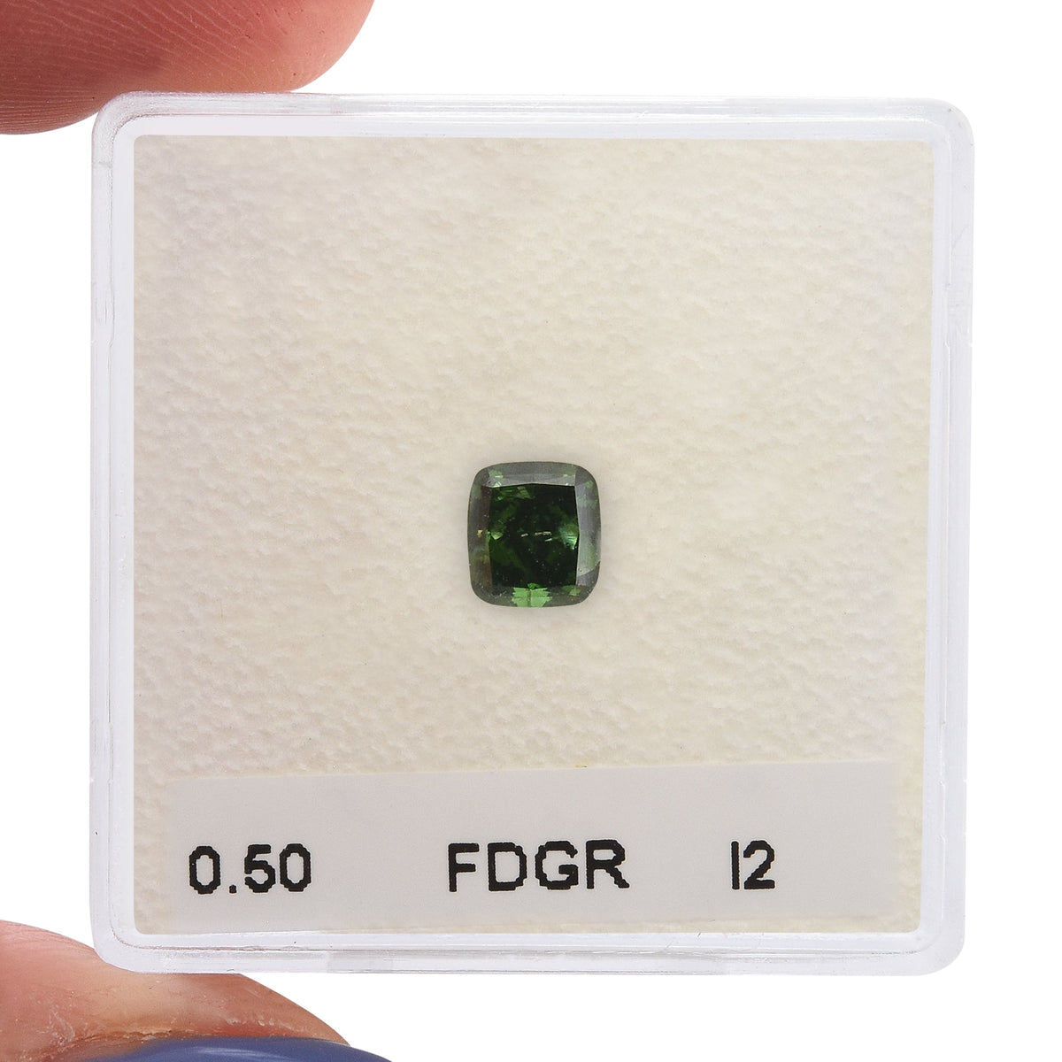 0.50 Carat Fancy Deep Green Cushion Diamond I2 GIA