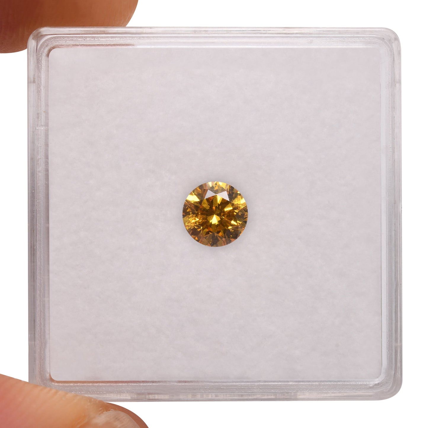 0.43 Carat Fancy Vivid Orangy Yellow Round Brilliant Diamond I2 GIA