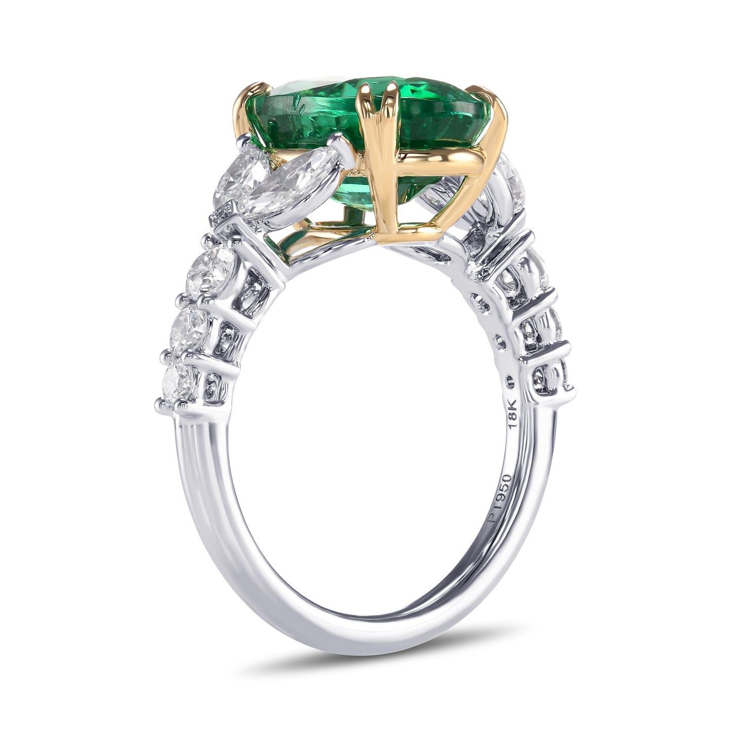 Oval Emerald and Diamond Side Stone Ring