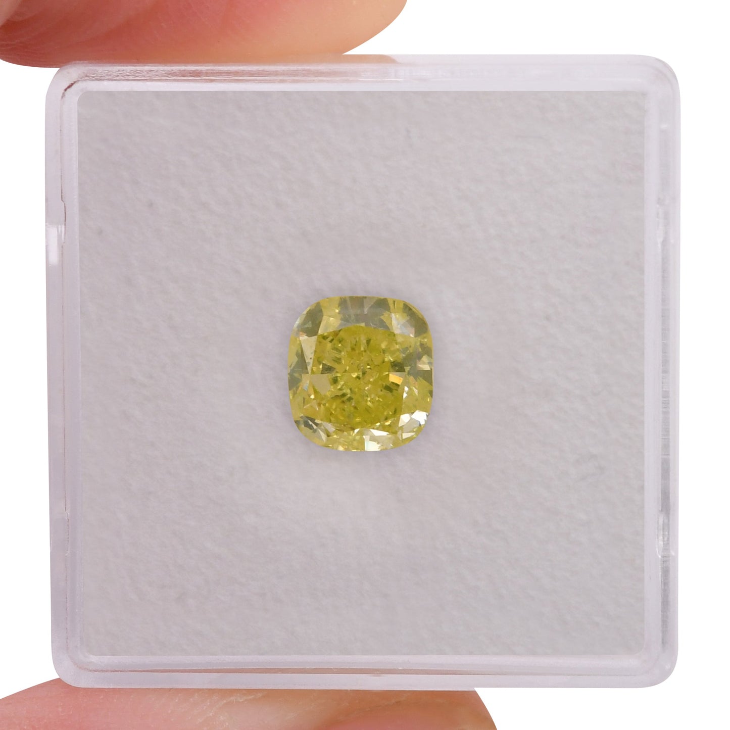 1.72 Carat Fancy Intense Greenish Yellow Cushion Diamond VS2 GIA