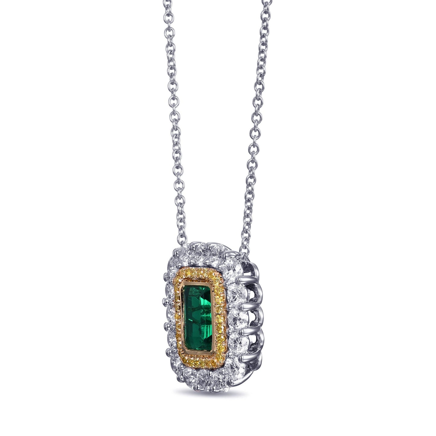 Grüner Smaragd- und Diamant-Doppelhalo-Anhänger