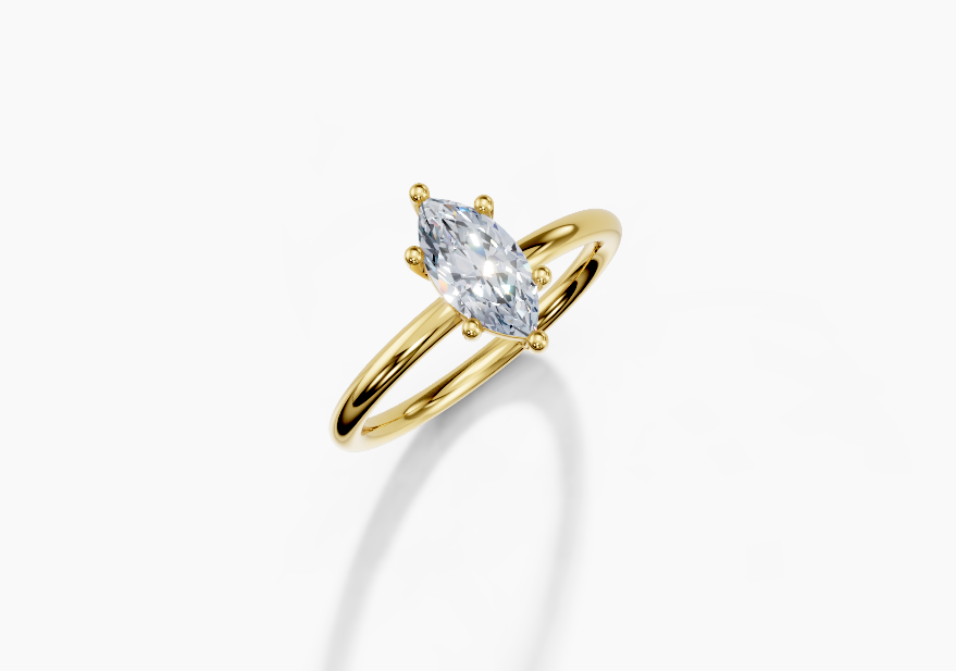 18K Marquise 0.7 Carat E/F VS Plain Plain 6Pr Diamond Ring