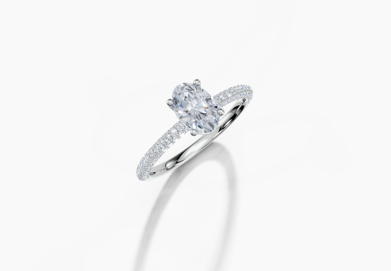Platinum Oval 0.7 Carat E/F VS Plain U Micro 4Pr Diamond Ring