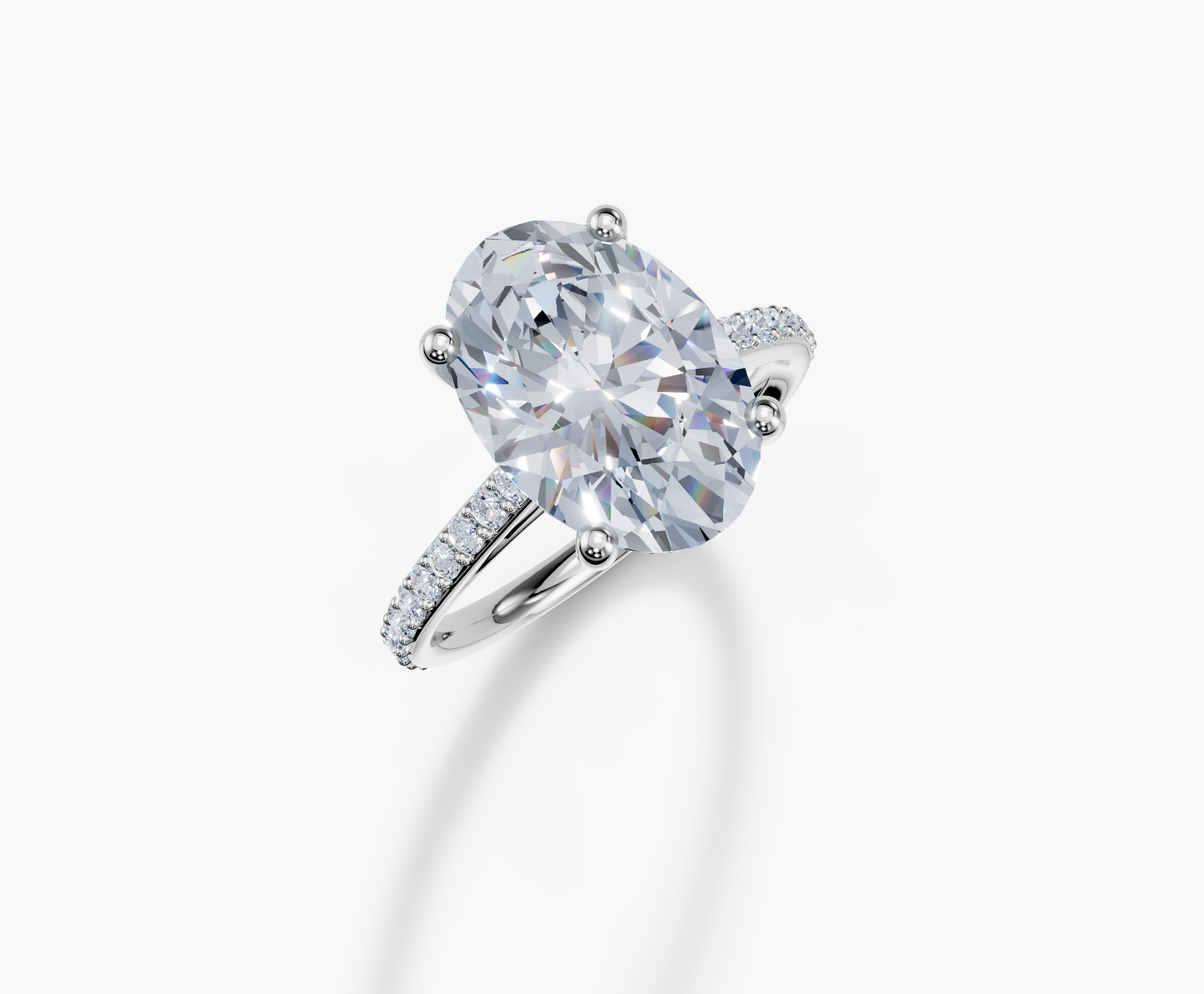Platinum Oval 4 Carat D/E/F VS/VVS Cathedral Plate Prong Hidden Halo Diamond Ring