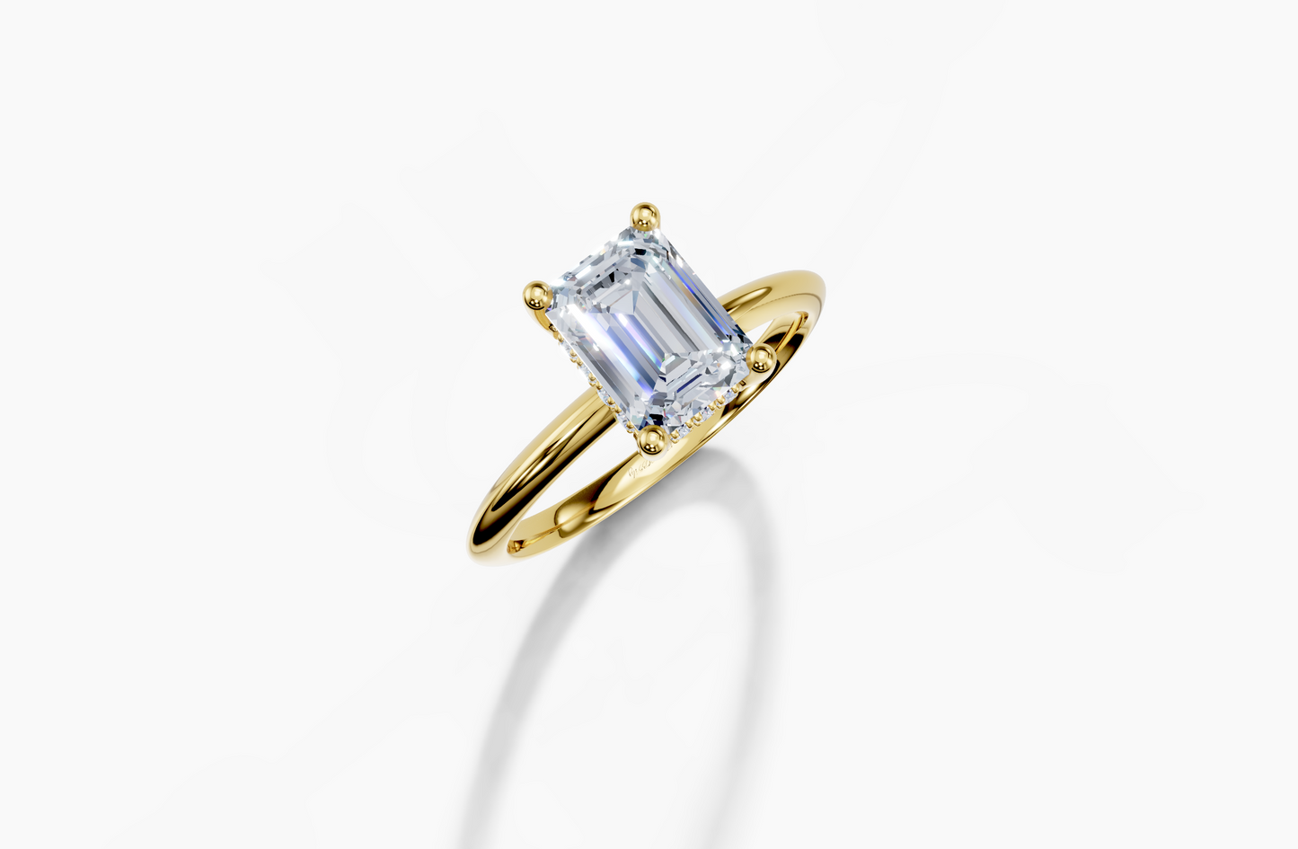 18K Emerald 1.5 Carat D/E/F VS/VVS Knife Edge Plain Hidden Halo Diamond Ring