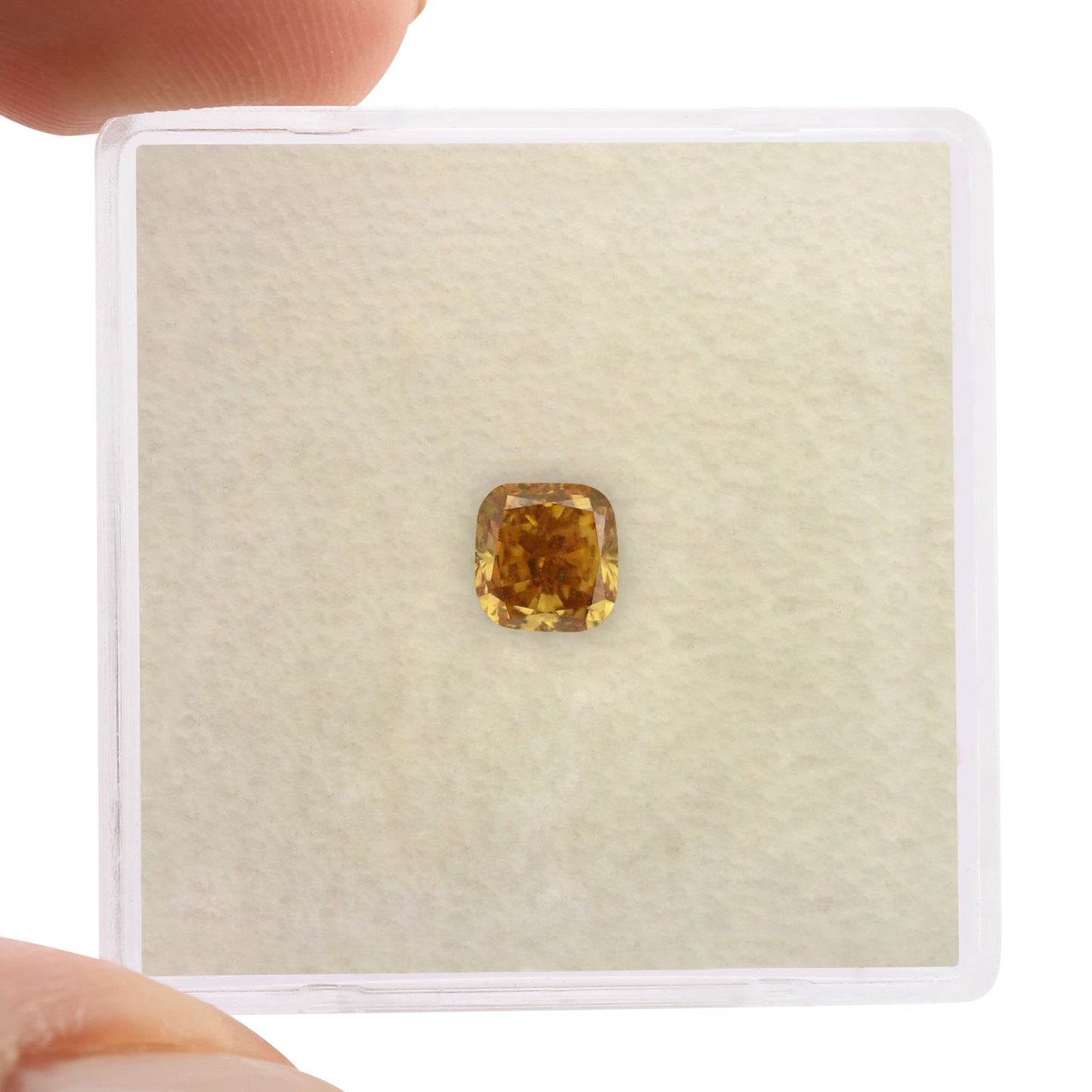 0.59 Carat Fancy Deep Yellow Orange Cushion Diamond VS2 GIA