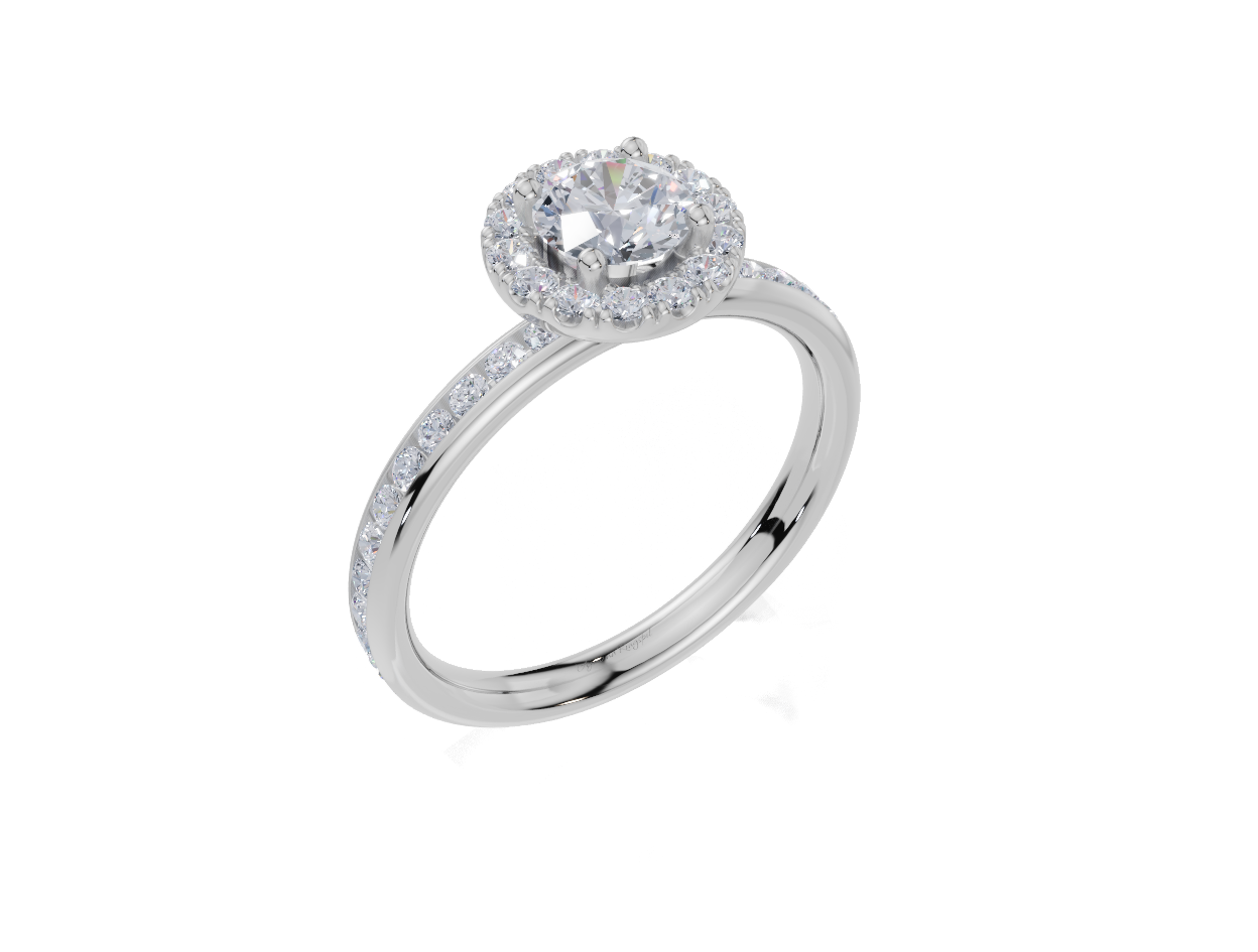 18ct Round 0.50Carat D/E/F-CC VVS Plain Channel Single Halo Diamond Ring