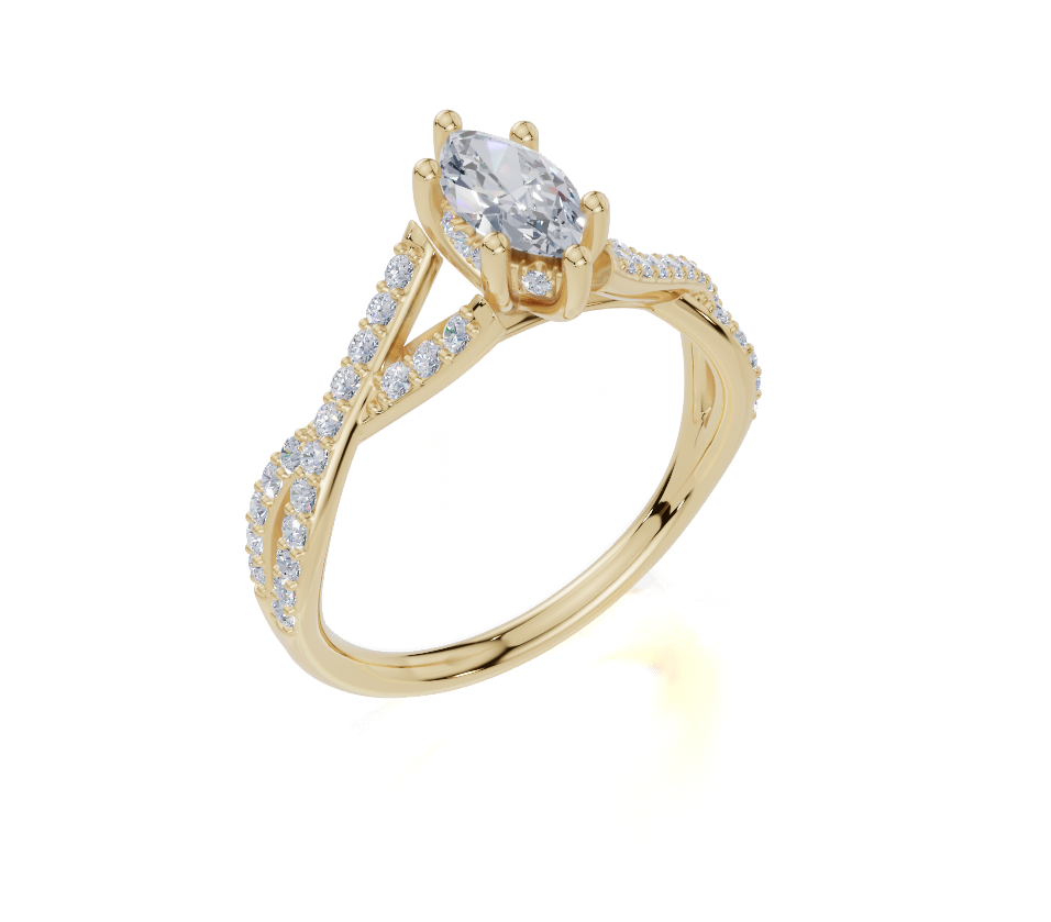 18ct Marquise 0.40Carat G/H-CC SI Twisted Plate Prong Hidden Halo Diamond Ring
