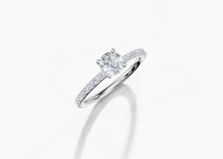 18K Round 0.5 Carat F/G VS/SI Plain Plate Prong 4Pr Diamond Ring
