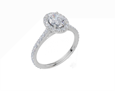 18ct Oval 0.75Carat F/G VS/SI Cathedral Plate Prong Single Halo Diamond Ring