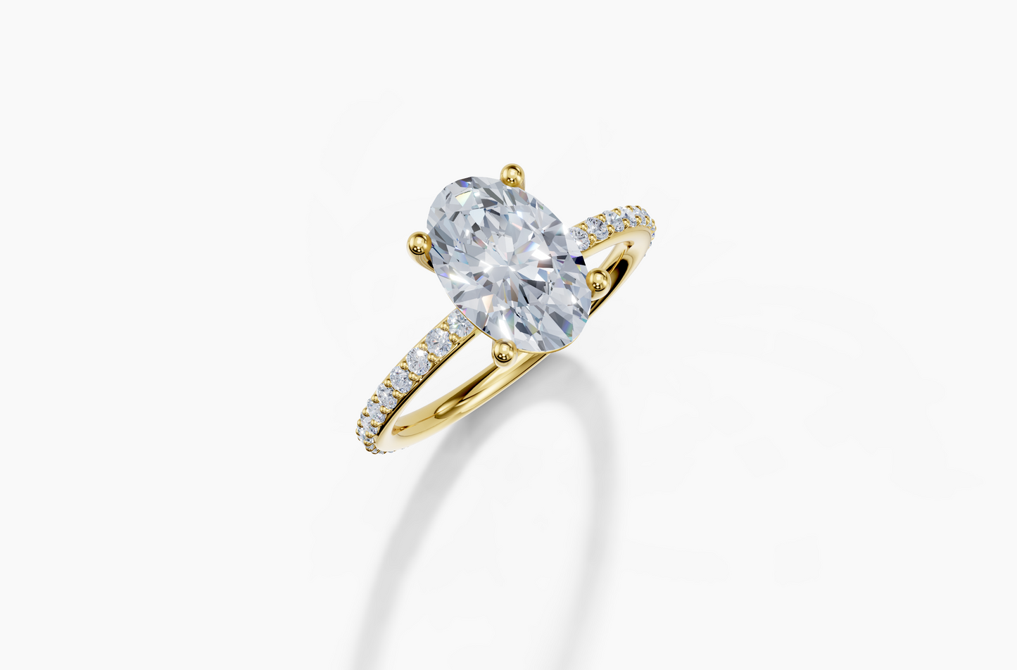 18K Oval 2 Carat G/H SI Plain Plate Prong 4Pr Diamond Ring