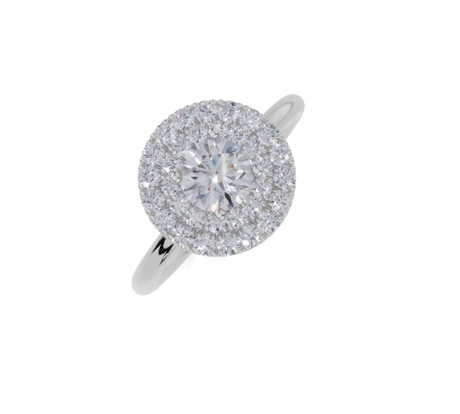 18ct Round 0.30Carat G/H-CC SI Plain Plain Double Halo Diamond Ring