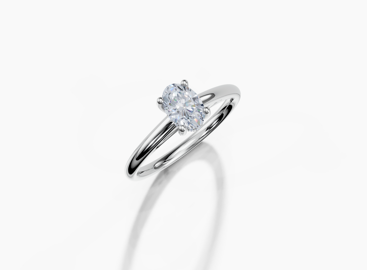 18K Oval 0.3 Carat G/H SI Cathedral Plain Hidden Halo Diamond Ring