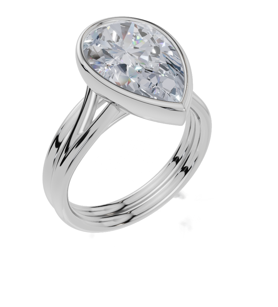 platinum Pear 4.00 Carat G/H-CO SI Split Plain Bezel Diamond Ring