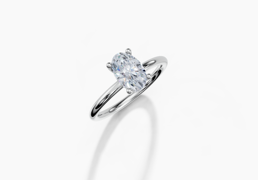 Platinum Oval 1 Carat G/H SI Plain Plain Hidden Halo Diamond Ring