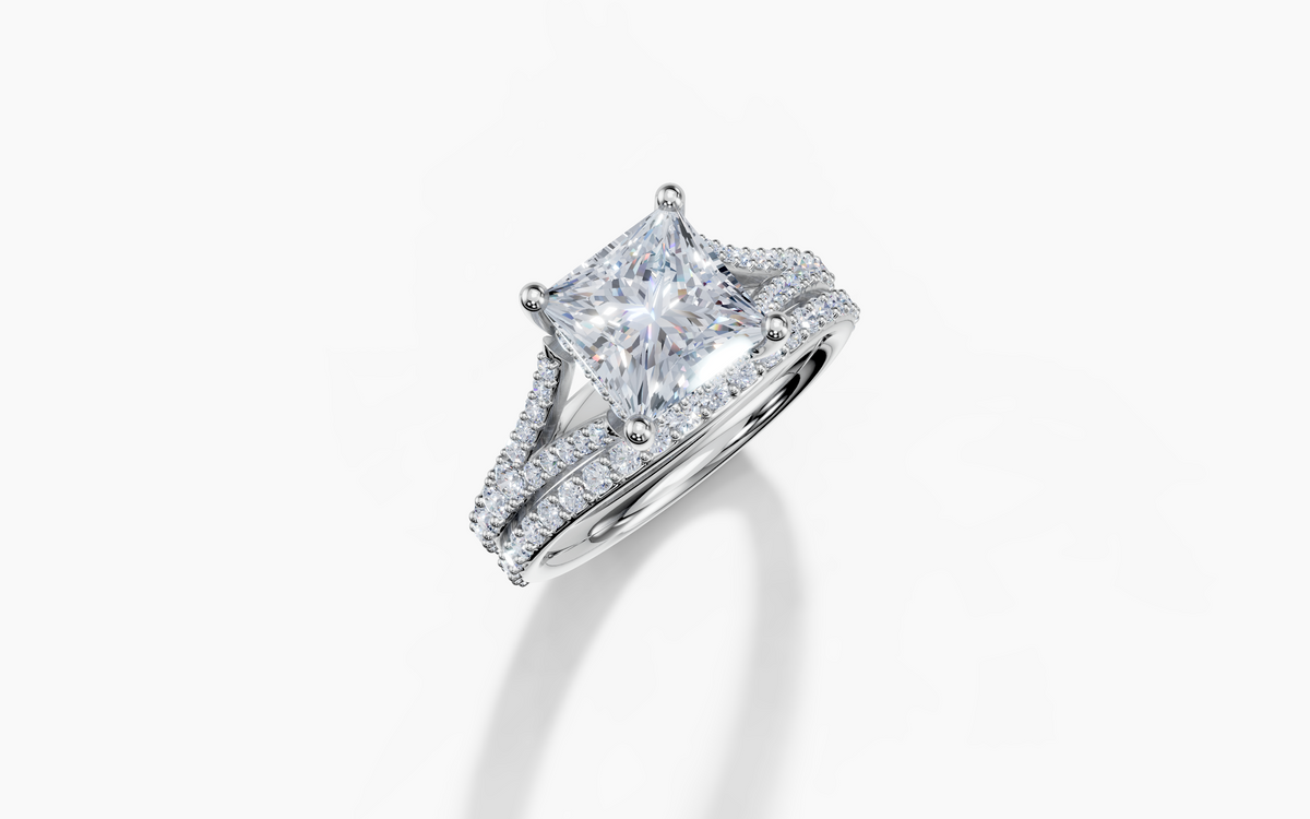 Platinum Princess 2 Carat F/G VS/SI Split Plate Prong Hidden Halo Diamond Ring