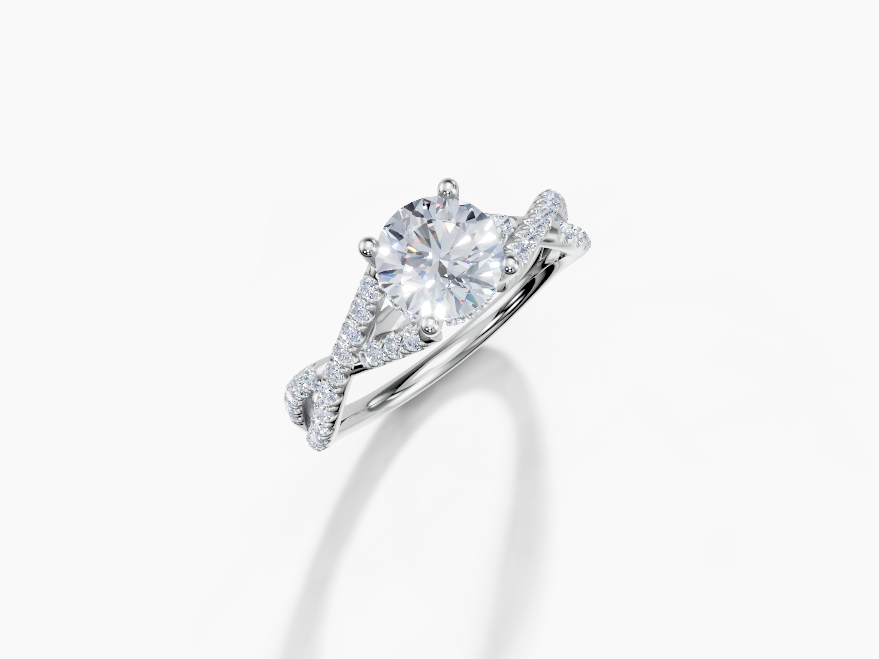 18K Round 1 Carat D/E/F VS/VVS Twisted U Micro Hidden Halo Diamond Ring