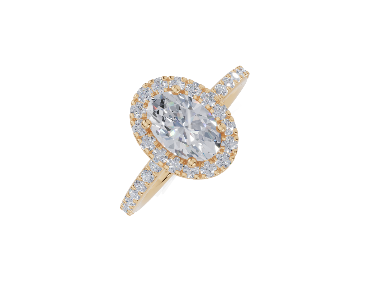 18ct Oval 1.00Carat G/H-CC SI Plain Plate Prong Single Halo Diamond Ring