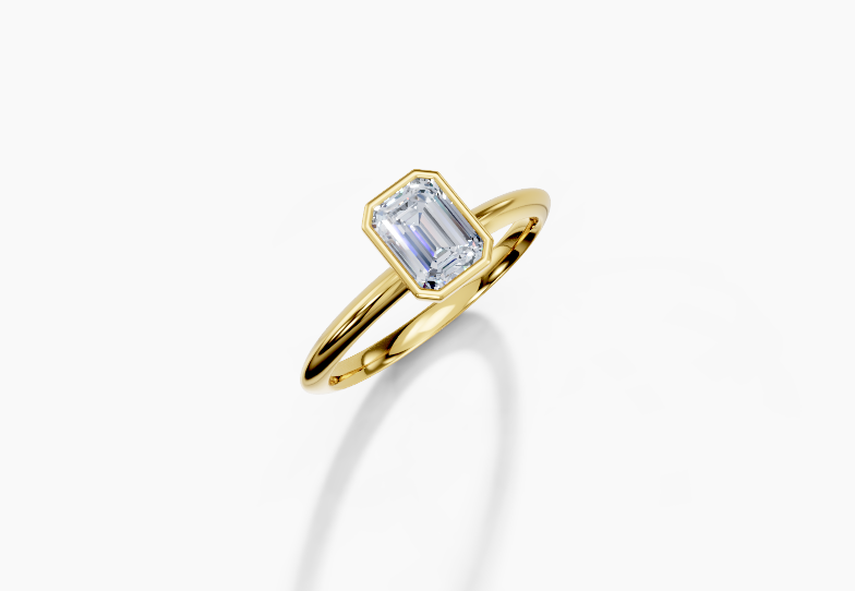 18K Emerald 0.7 Carat F/G VS/SI Knife Edge Plain Bezel Diamond Ring