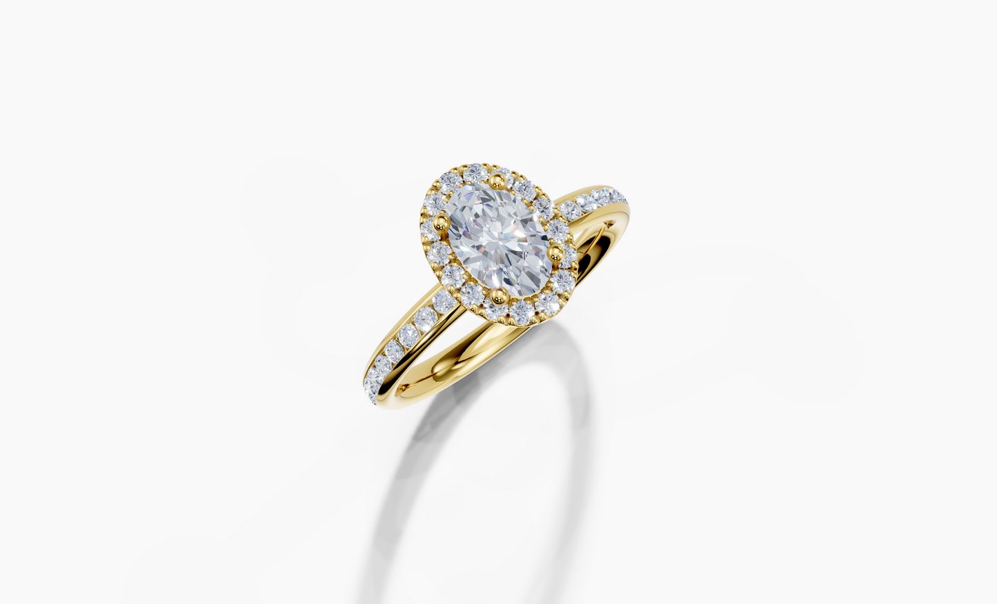 18K Oval 0.7 Carat G/H SI Plain Channel Single Halo Diamond Ring