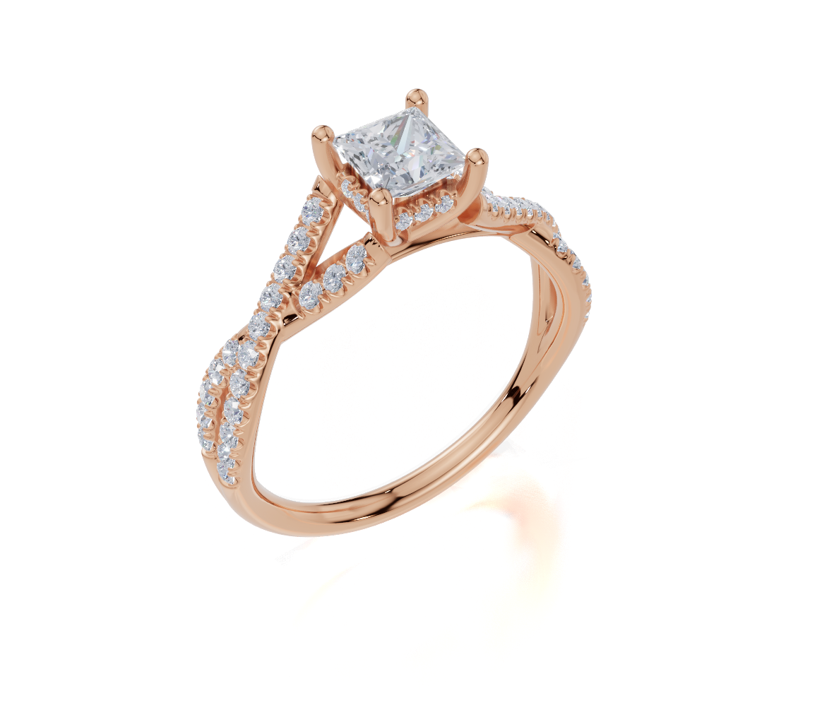 18ct Princess 0.40Carat F/G VS/SI Twisted U Micro Hidden Halo Diamond Ring
