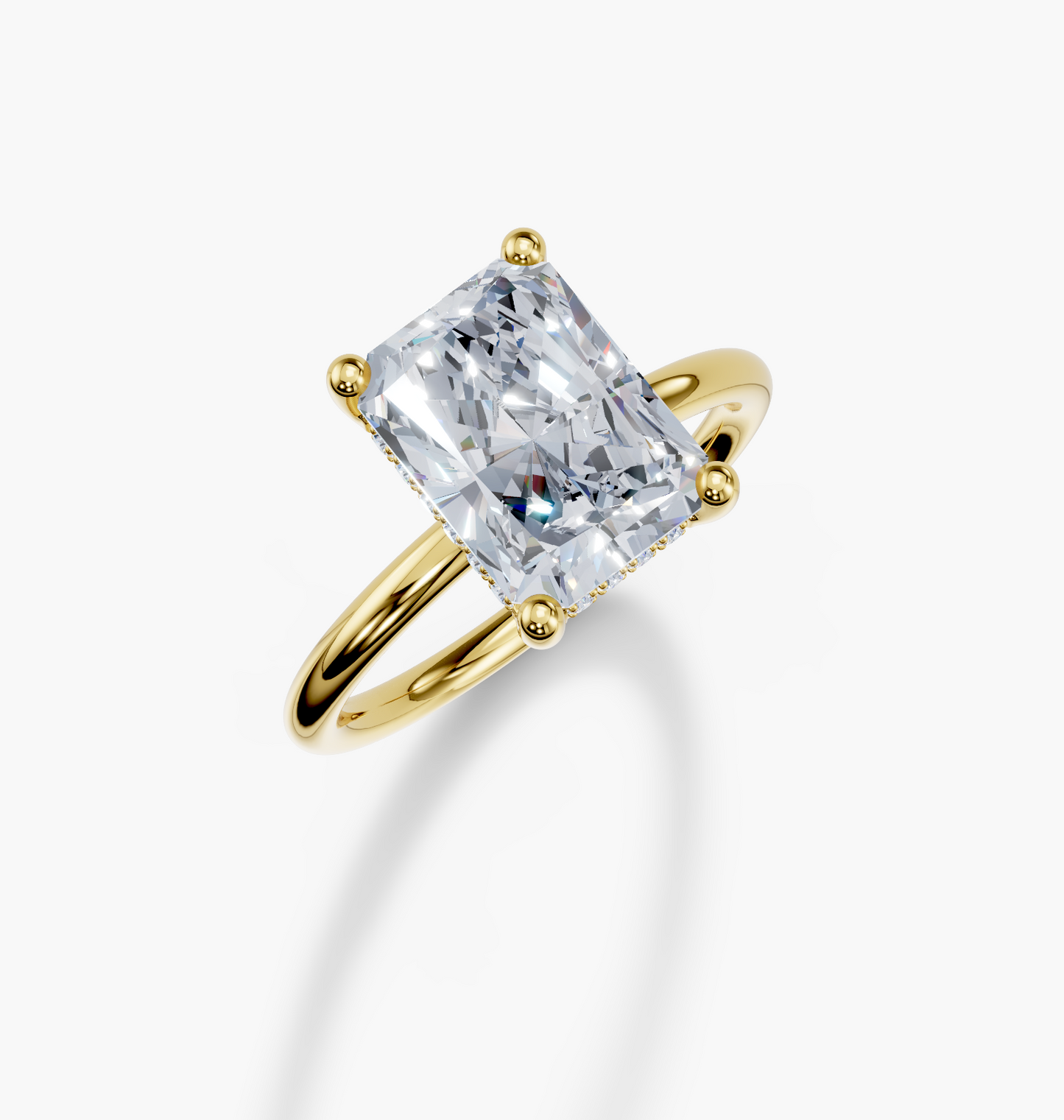 18K Radiant 3 Carat D/E/F VS/VVS Plain Plain Hidden Halo Diamond Ring