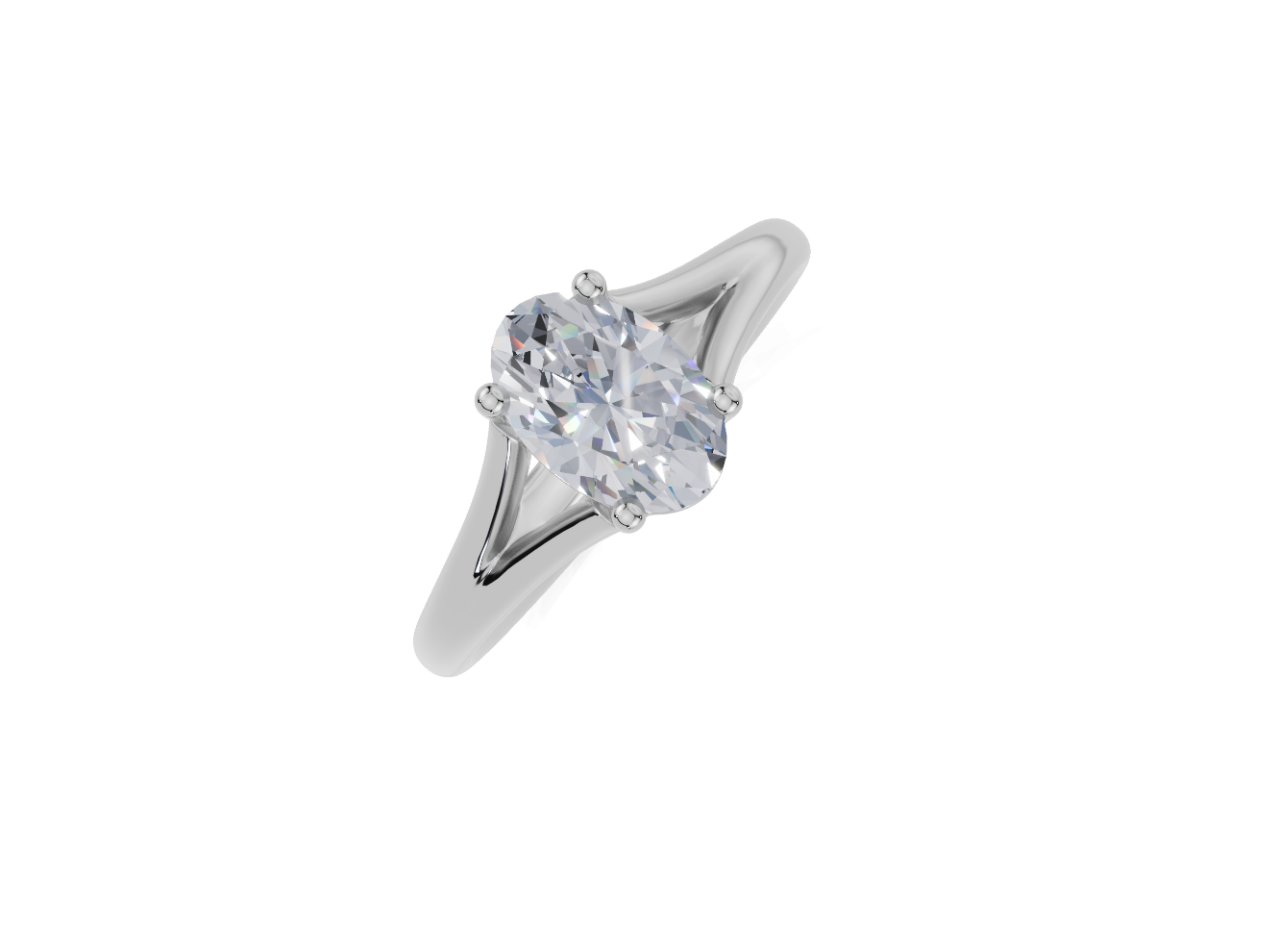 18ct Oval 1.00Carat D/E/F-LG VS/VVS Split Plain 4Pr Diamond Ring