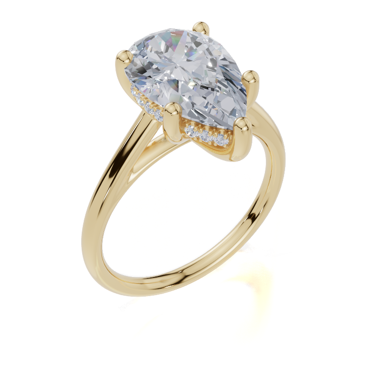 18ct Pear 3.00Carat F/G VS/SI Cathedral Plain Hidden Halo Diamond Ring