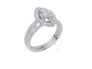 18ct Marquise 1.00Carat F/G VS/SI Split Plate Prong Single Halo Diamond Ring