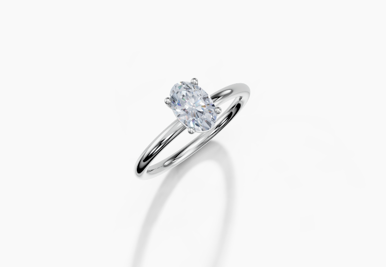 Platinum Oval 0.7 Carat E/F VS Plain Plain 4Pr Diamond Ring