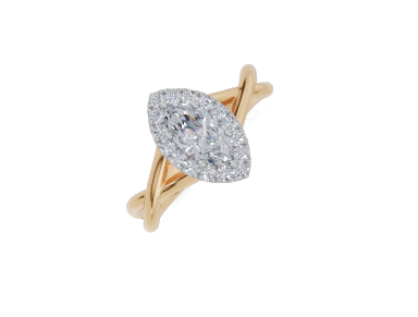 18ct Marquise 0.50Carat G/H-CC SI Twisted Plain Single Halo Diamond Ring