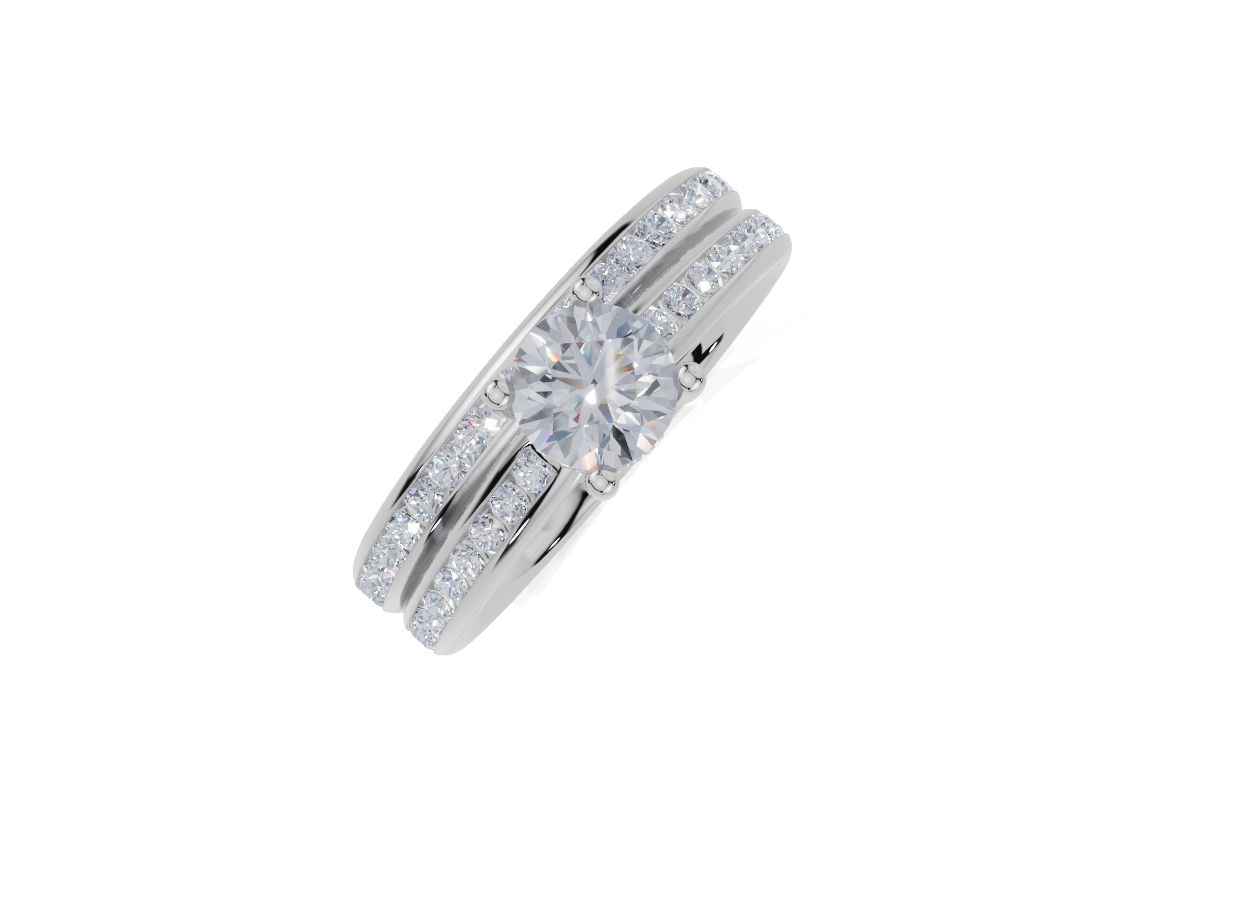 platinum Round 0.50 Carat D/E/F-CC VVS Cathedral Channel Hidden Halo Diamond Ring