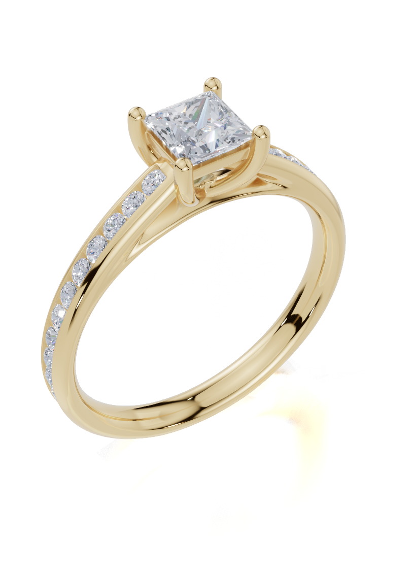 18ct Princess 0.50Carat G/H-CC SI Cathedral Channel 4Pr Diamond Ring