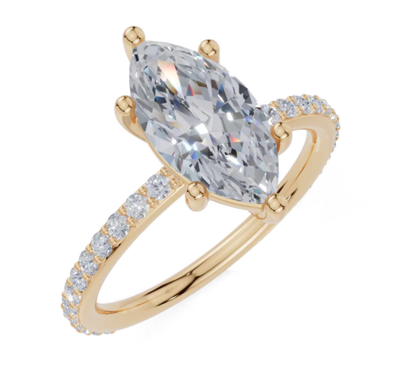 Eleganter Marquise-Verlobungsring mit 6 Karat Diamant, umrahmt von einer diamantbesetzten Ringschiene – erhältlich in Natur- oder Lab Grown Diamanten