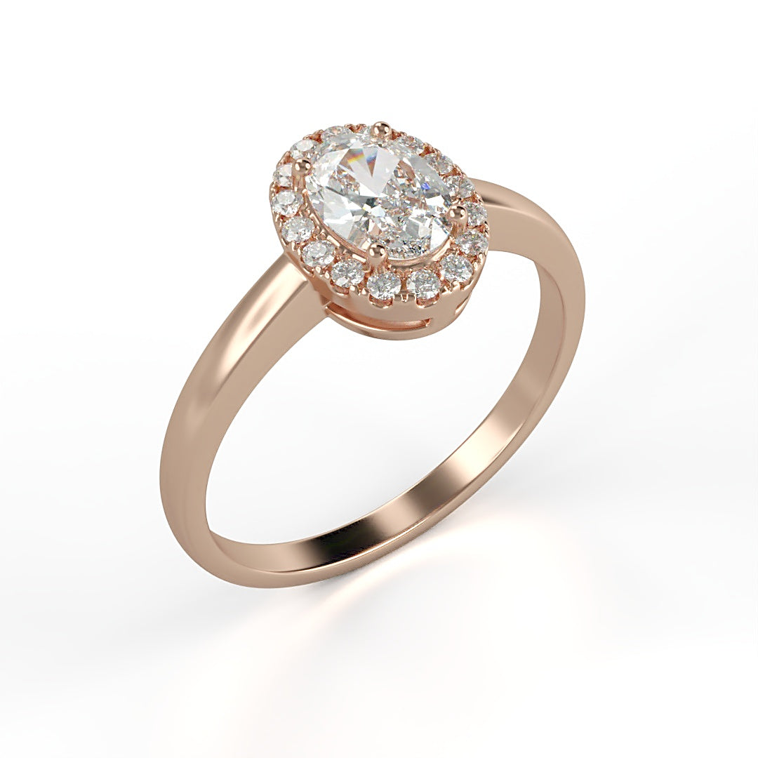 Verlobungsring Milane mit 0.90ct G/SI Oval-Cut Diamant, Halo aus 0.24ct G/S Brillanten, elegante Ringschiene – erhältlich in München und Augsburg