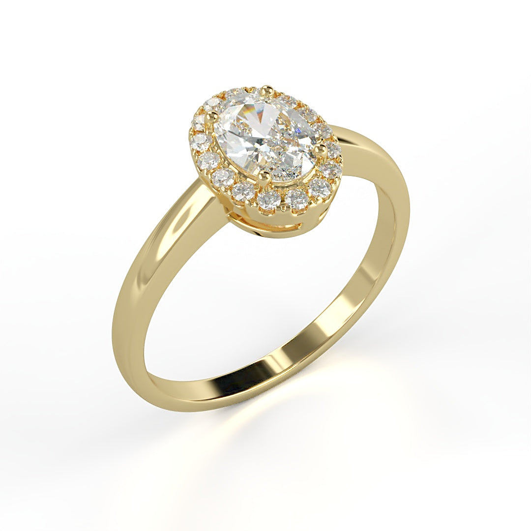 Verlobungsring Milane mit 0.90ct G/SI Oval-Cut Diamant, Halo aus 0.24ct G/S Brillanten, elegante Ringschiene – erhältlich in München und Augsburg