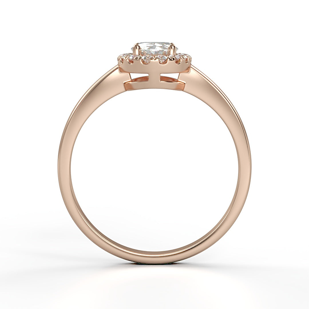 Verlobungsring Milane mit 0.90ct G/SI Oval-Cut Diamant, Halo aus 0.24ct G/S Brillanten, elegante Ringschiene – erhältlich in München und Augsburg