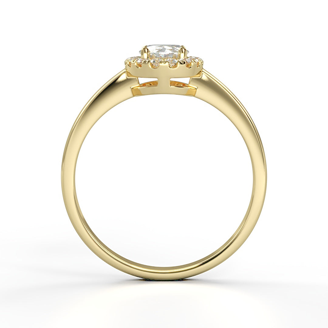 Verlobungsring Milane mit 0.90ct G/SI Oval-Cut Diamant, Halo aus 0.24ct G/S Brillanten, elegante Ringschiene – erhältlich in München und Augsburg
