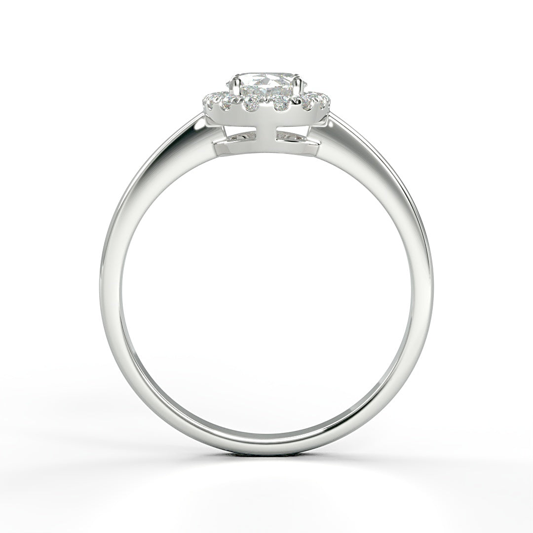 Verlobungsring Milane mit 0.90ct G/SI Oval-Cut Diamant, Halo aus 0.24ct G/S Brillanten, elegante Ringschiene – erhältlich in München und Augsburg