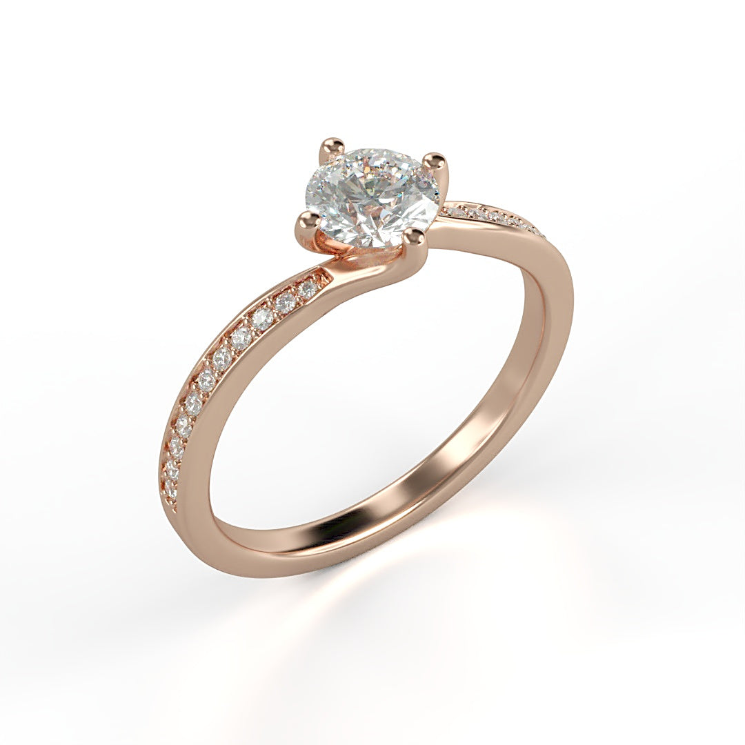 Verlobungsring Mila mit 0.50ct G/SI-Diamant und 0.18ct seitlichen Diamanten in geschwungener Ringschiene – stilvolles Design, erhältlich in München und Augsburg