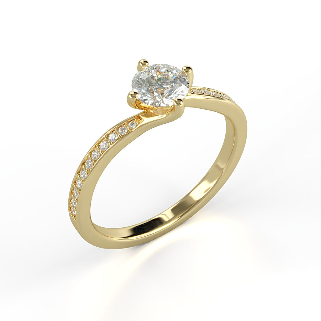 Verlobungsring Mila mit 0.50ct G/SI-Diamant und 0.18ct seitlichen Diamanten in geschwungener Ringschiene – stilvolles Design, erhältlich in München und Augsburg