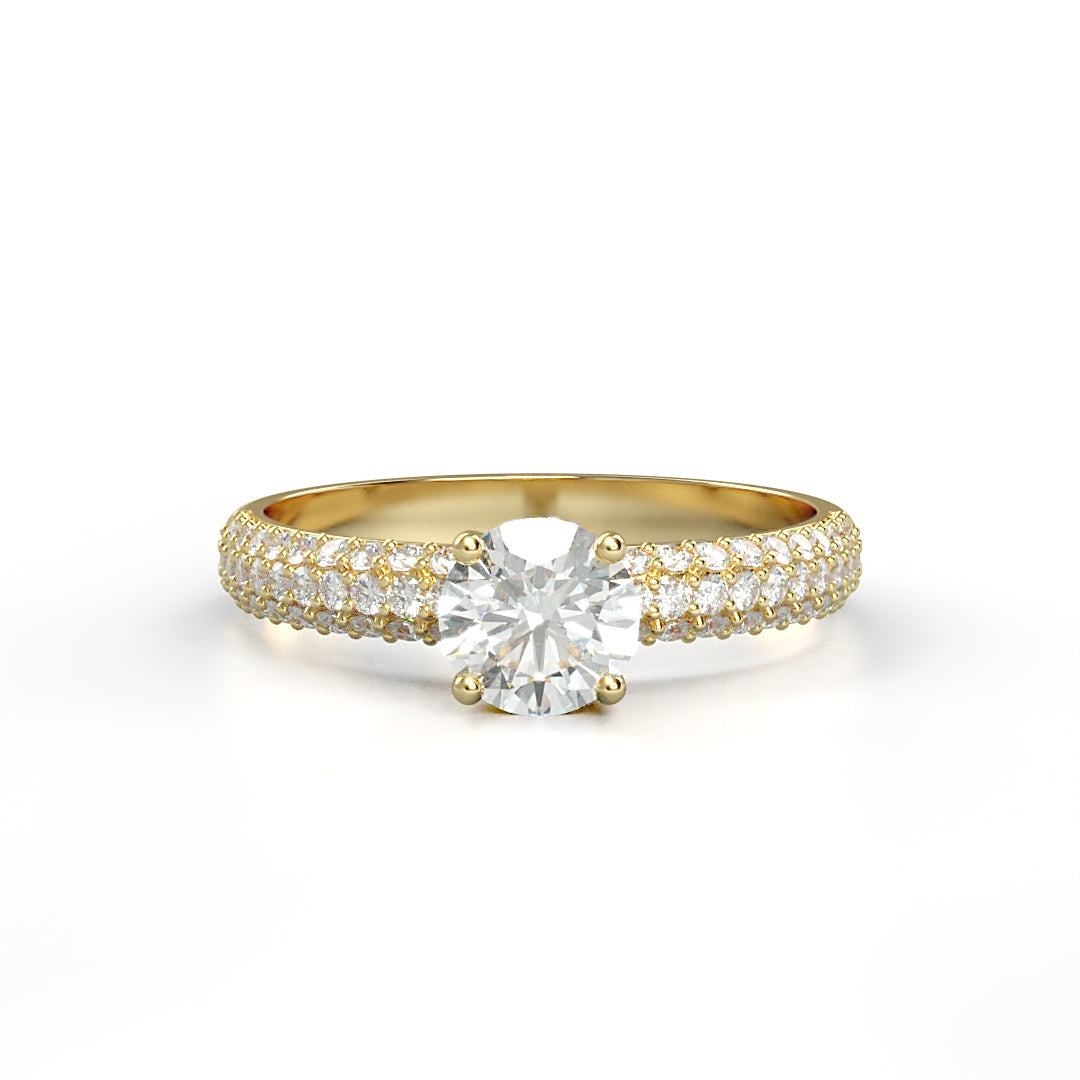 Verlobungsring Grazia mit 0.50 ct G/VS-Diamant, 0.30 ct G/SVS-Diamanten in Pavé-Fassung, perfekt in Szene gesetzt – erhältlich in München und Augsburg