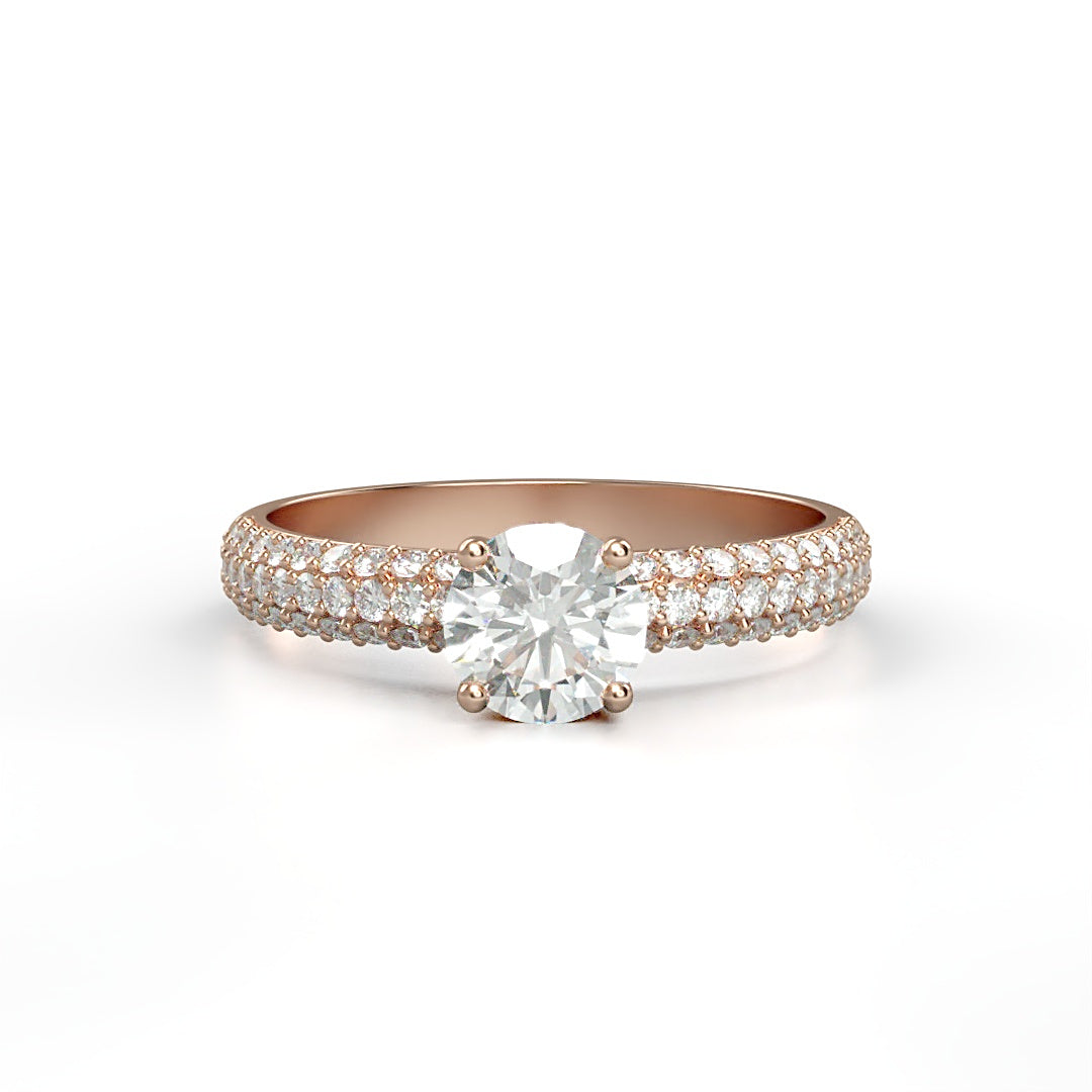 Verlobungsring Grazia mit 0.50 ct G/VS-Diamant, 0.30 ct G/SVS-Diamanten in Pavé-Fassung, perfekt in Szene gesetzt – erhältlich in München und Augsburg