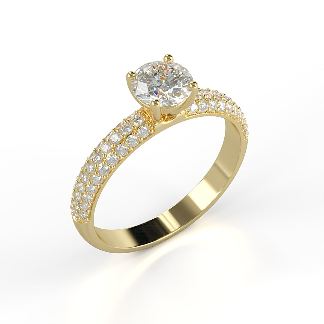 Verlobungsring Grazia mit 0.50 ct G/VS-Diamant, 0.30 ct G/SVS-Diamanten in Pavé-Fassung, perfekt in Szene gesetzt – erhältlich in München und Augsburg