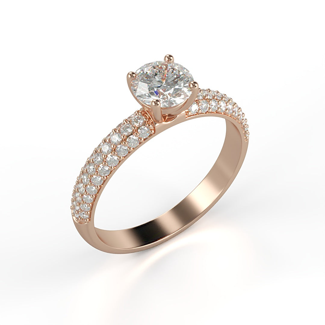 Verlobungsring Grazia mit 0.50 ct G/VS-Diamant, 0.30 ct G/SVS-Diamanten in Pavé-Fassung, perfekt in Szene gesetzt – erhältlich in München und Augsburg