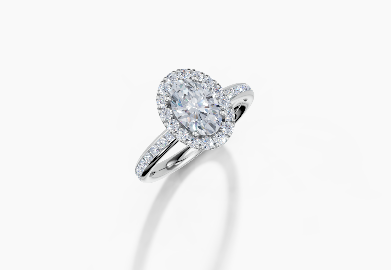18K Oval 1 Carat G/H SI Plain Channel Single Halo Diamond Ring