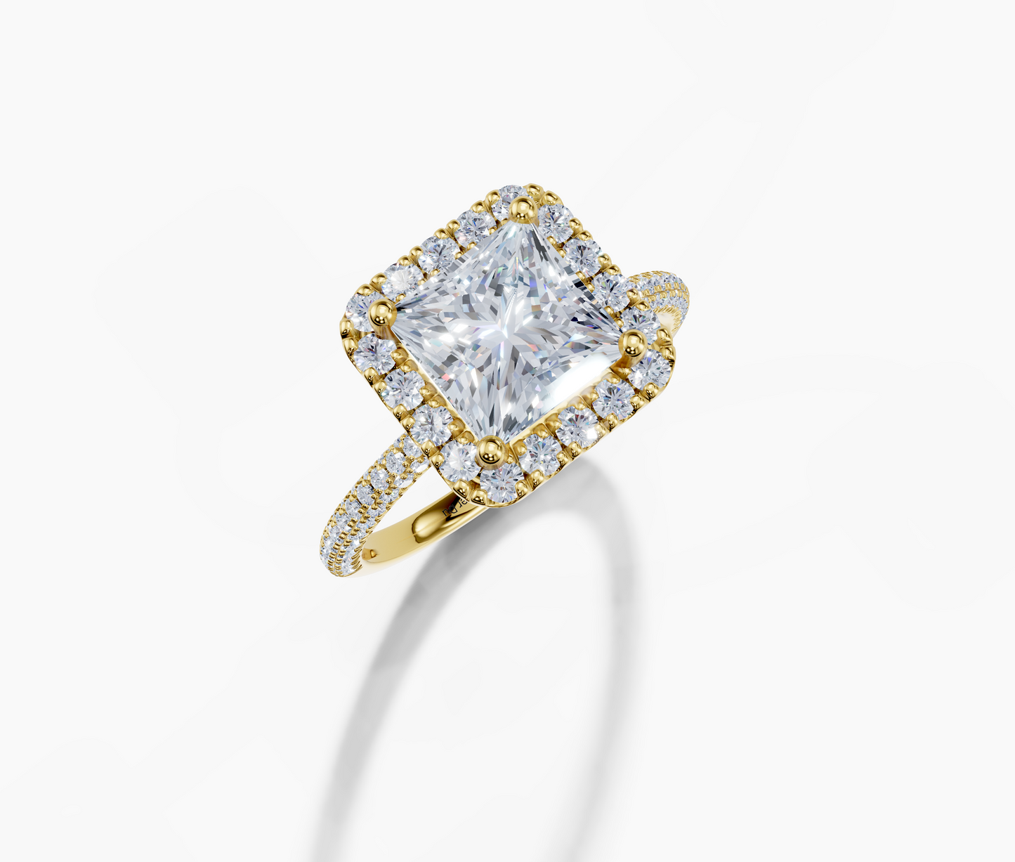 18K Princess 2 Carat D/E/F VS/VVS Plain U Micro Single Halo Diamond Ring