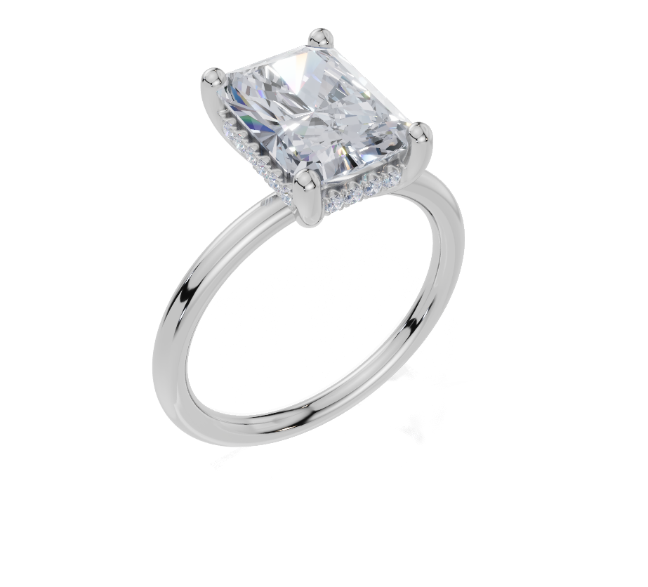 18ct Radiant 3.00Carat D/E/F-LG VS/VVS Plain Plain Hidden Halo Diamond Ring