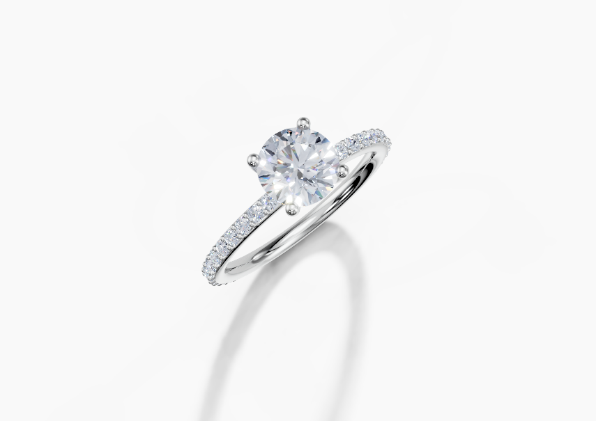 18K Round 1 Carat D/E/F VVS Plain Plate Prong 4Pr Diamond Ring